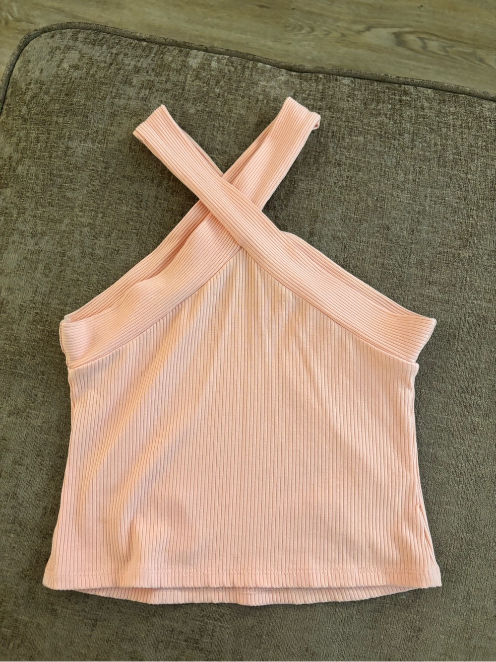 Guess Pink Ribbed Cross-Front Halter Top